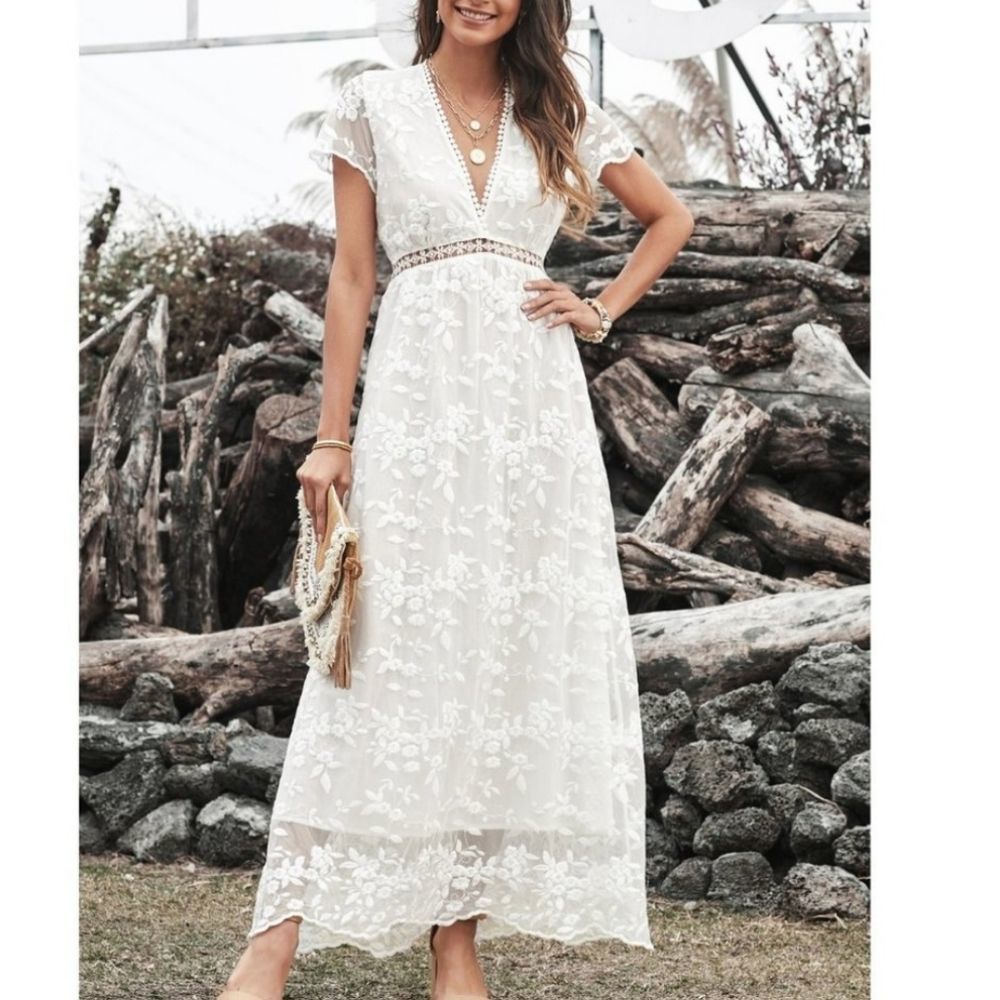 Embroidered Maxi Dress Fully Lined